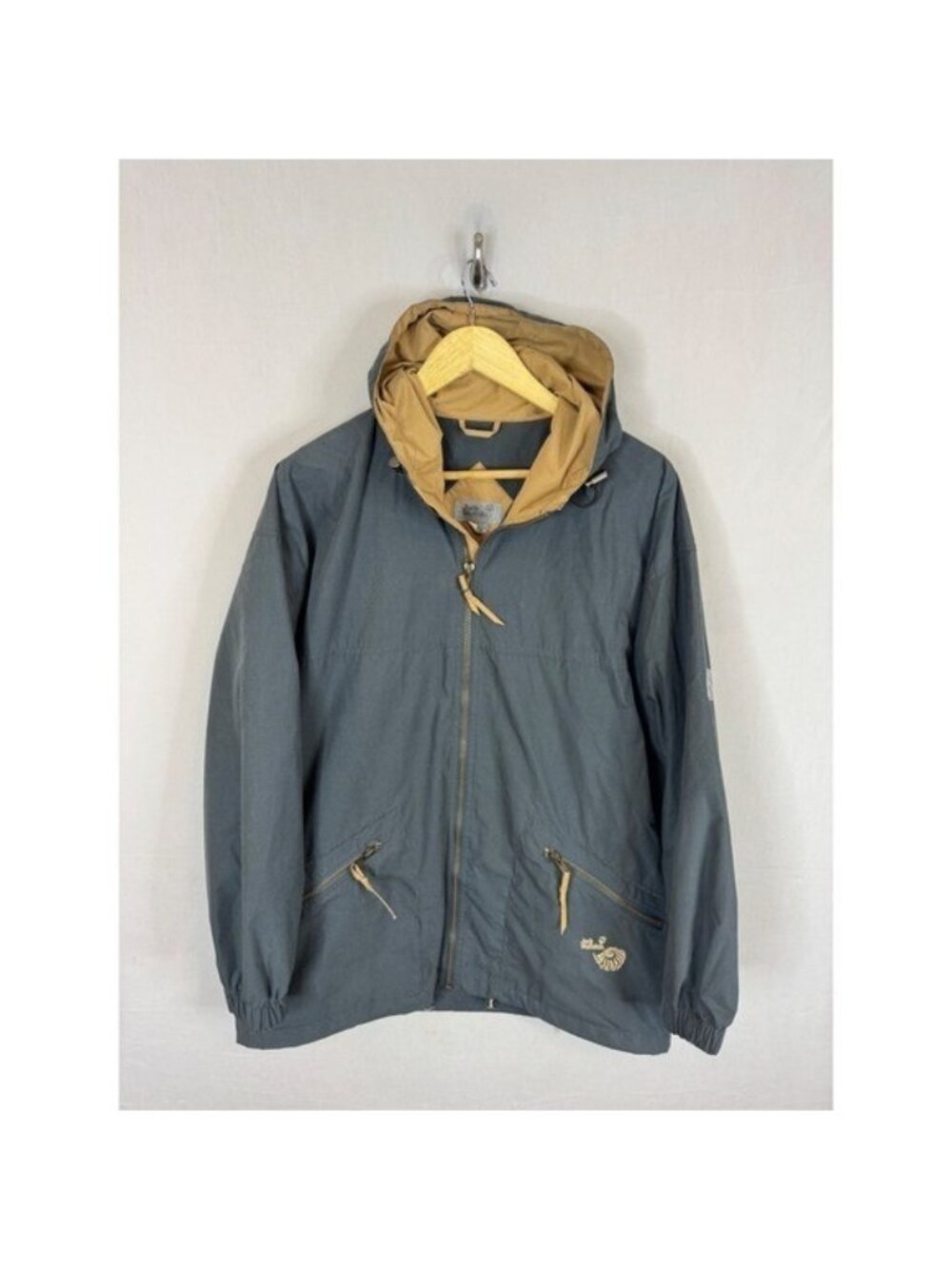 Jack Wolfskin Mens Hooded Windbreaker Jacket Gray Tan Full Zip Size M LLR-1/99